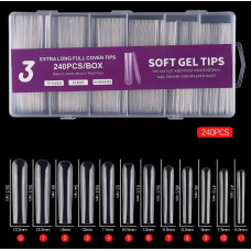Гелеві тіпси для нігтів екстра довгі №3 (прозорі), 240 шт/уп