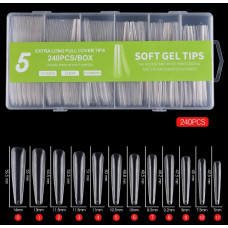 Гелеві тіпси для нігтів екстра довгі №5 (прозорі), 240 шт/уп