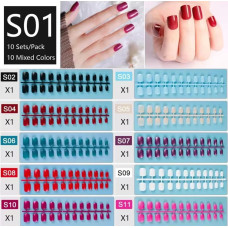 Набір накладних нігтів S01 Square Shape — 10 комплектів (мікс кольорів)